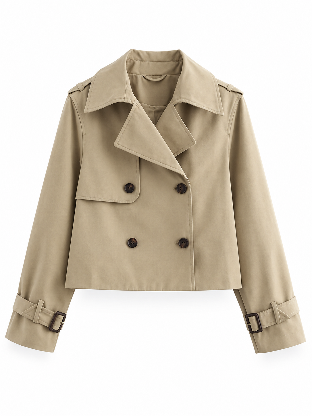 Beige Cropped Double-Breasted Trench product view