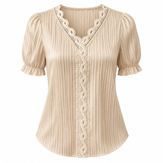 Lace-Trim V-Neck Blouse