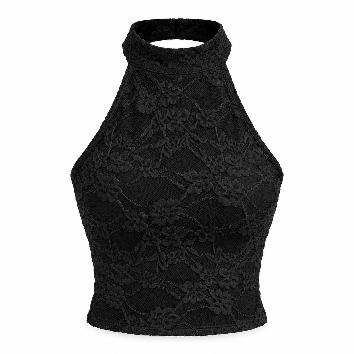 Black Lace Halter Crop Top product view