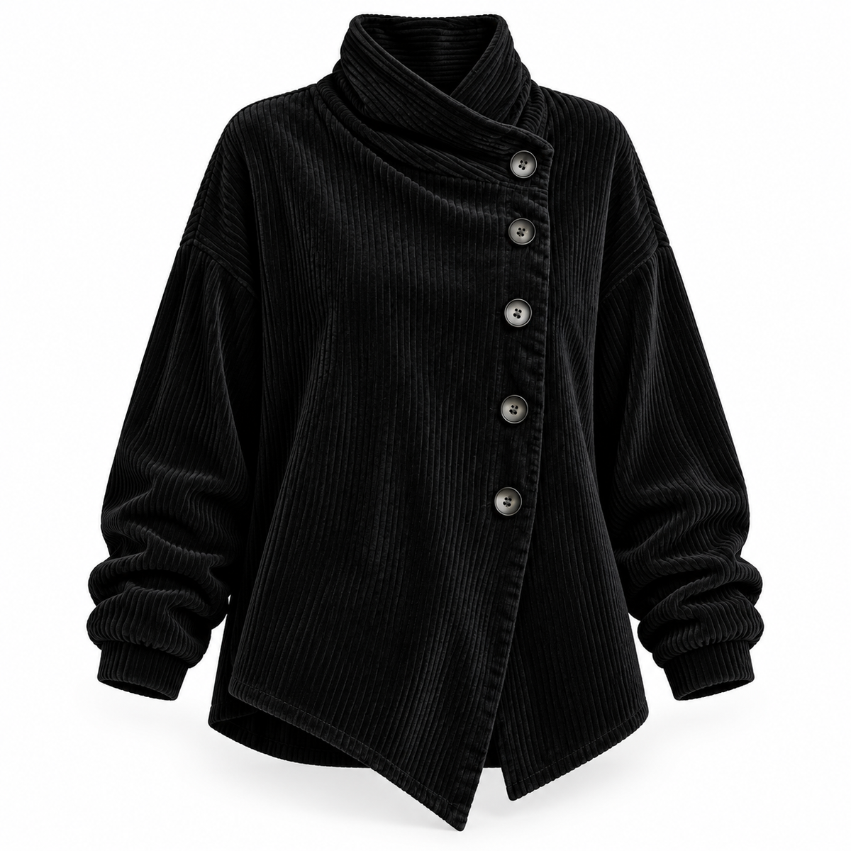 Asymmetrische Cordbluse mit Knöpfen