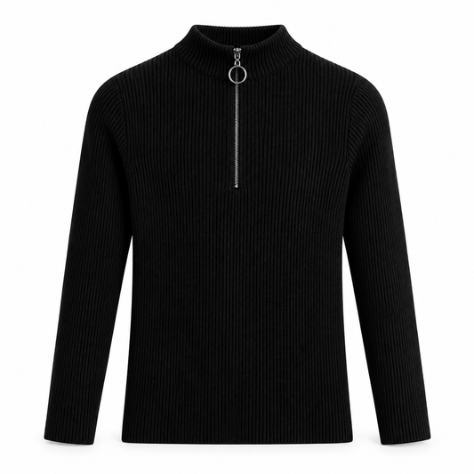 Black Zip-Neck Knit Sweater product view