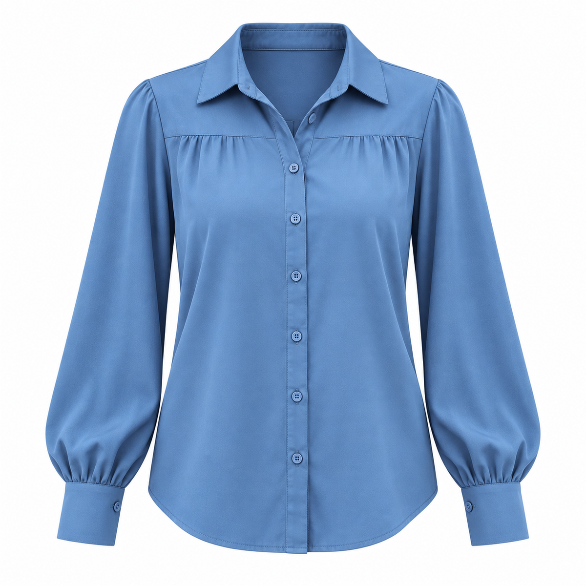 Lantern-Sleeve Button Blouse