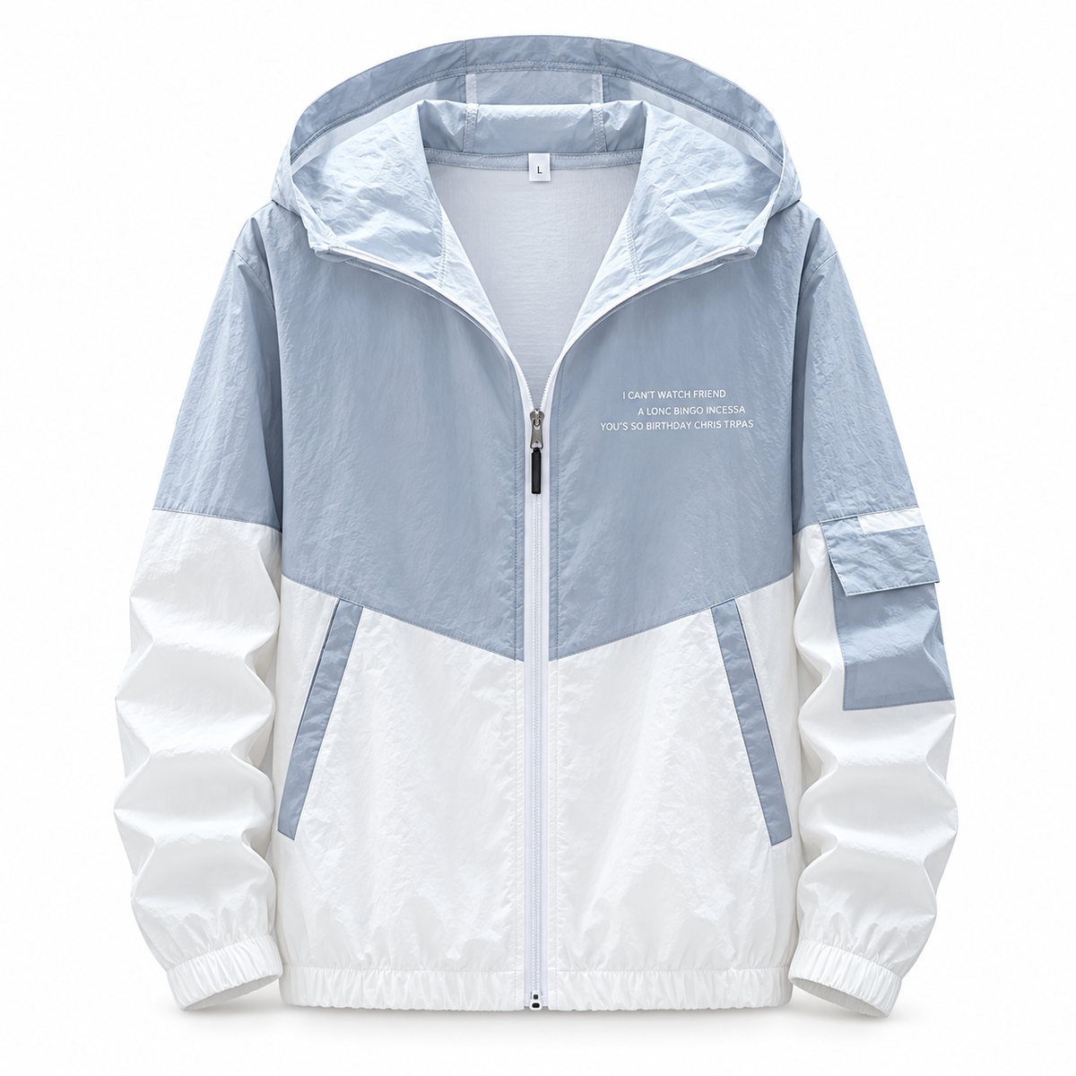 Blue white Lightweight Hooded Windbreaker product view