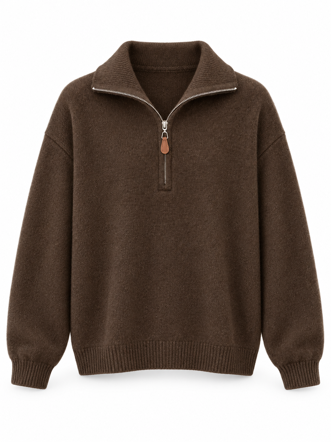Brown Half-Zip Knit Sweater product view