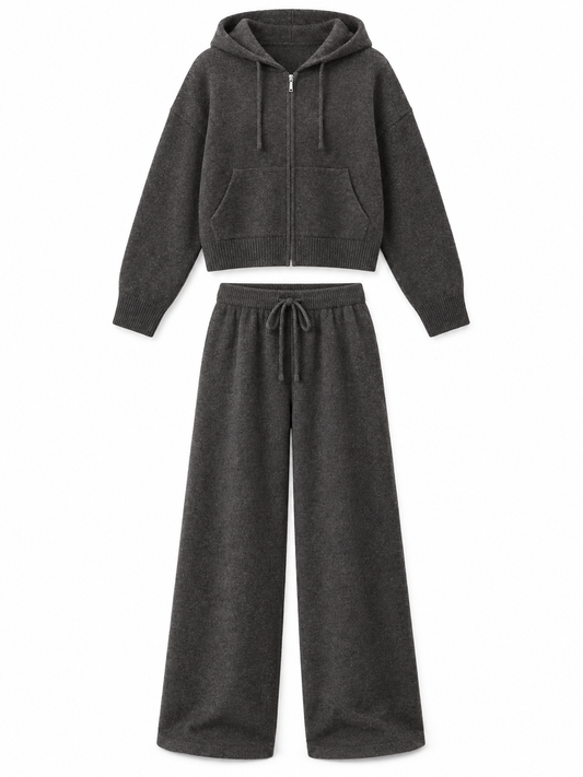 Charcoal Hooded Knit Lounge Set product view