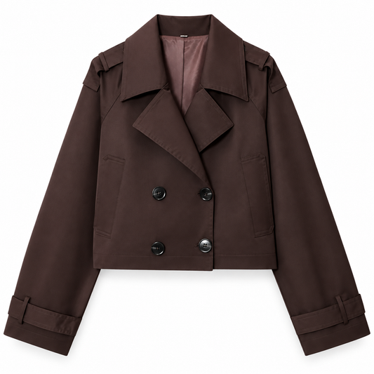 Chocolate Cropped Trench Jacket product view