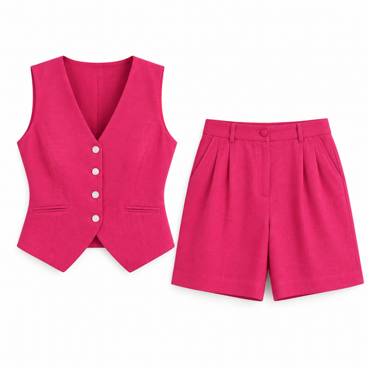 Fuchsia Linen-Look Vest & Shorts Set product view