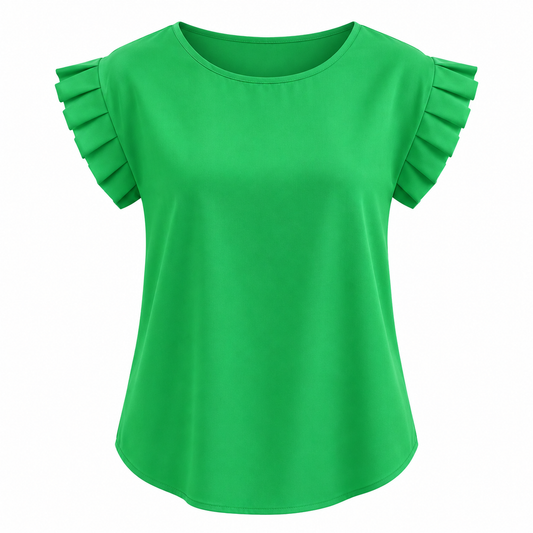 Pleated Short-Sleeve Blouse