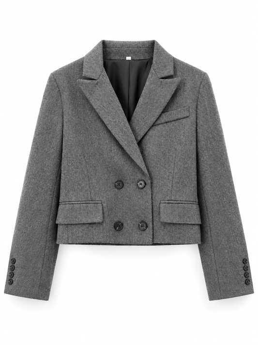 Gray herringbone Cropped Double-Breasted Blazer product view