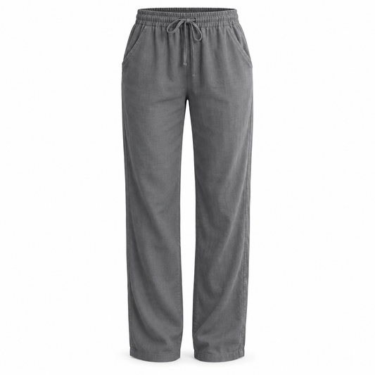 Gray Linen-Blend Drawstring Trousers product view