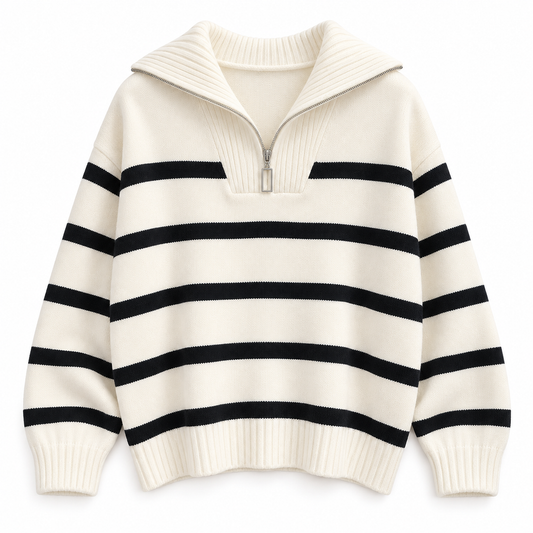 Ivory black Striped Zip Knit Sweater product view