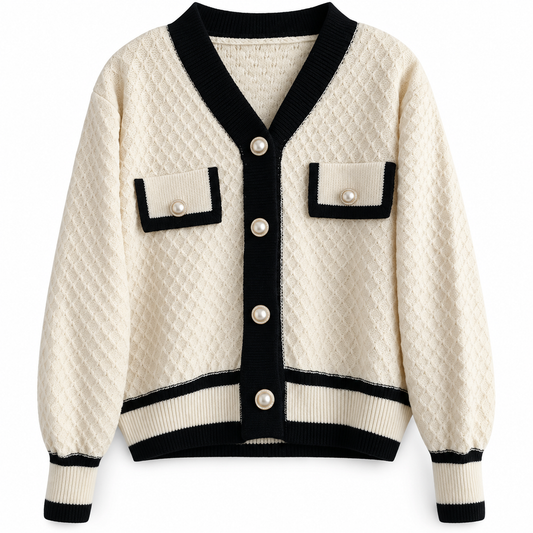 Ivory Relaxed Button Knit Cardigan product view