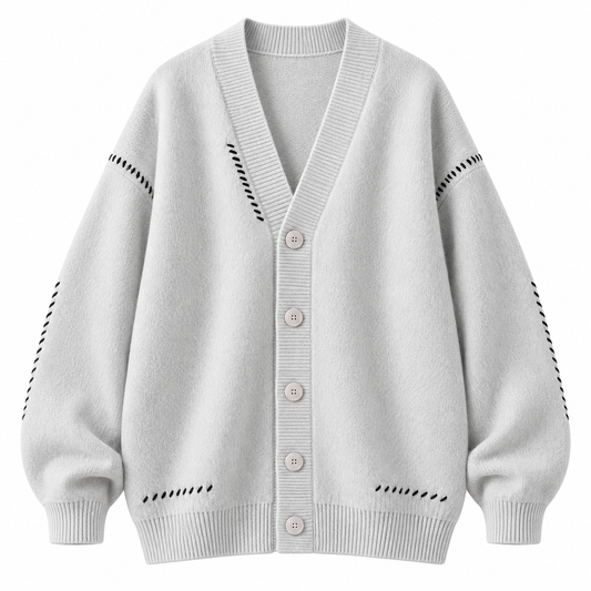Light gray Relaxed V-Neck Knit Cardigan product view
