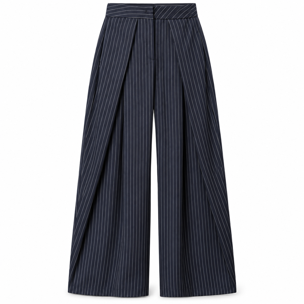Navy pinstripe Pleated Wide-Leg Trousers product view