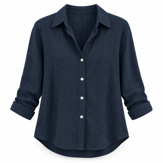 Navy Relaxed Long-Sleeve Button Shirt product view