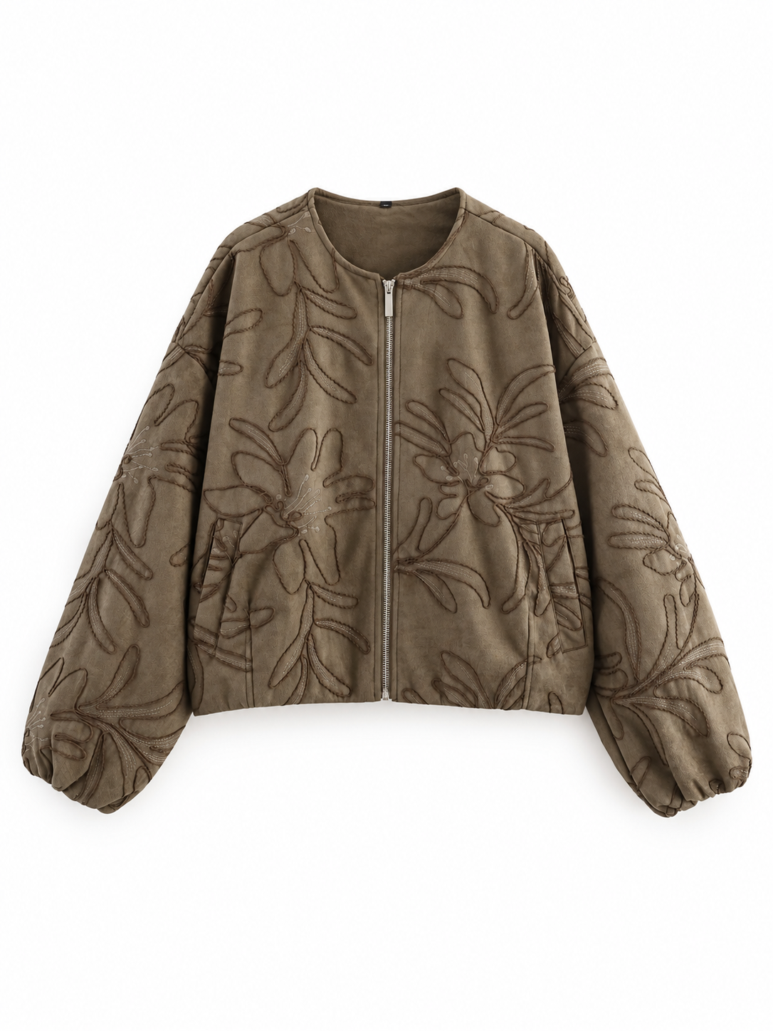 Olive brown Embroidered Cropped Jacket product view