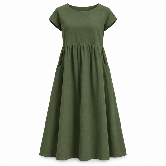 Relaxed Linen-Blend Midi Dress