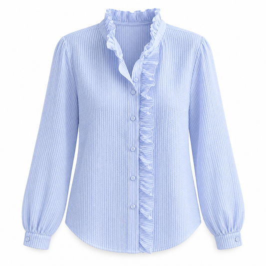 Ruched High-Neck Button Blouse