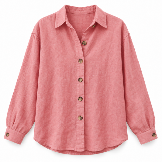 Pink Relaxed Cotton-Linen Long-Sleeve Shirt product view