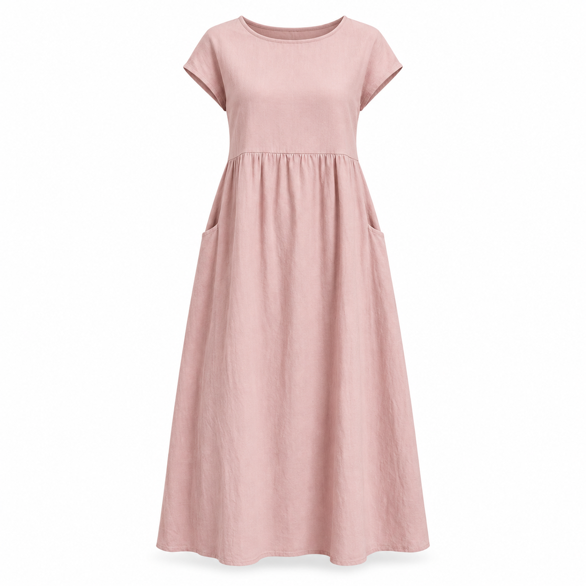 Relaxed Linen-Blend Midi Dress