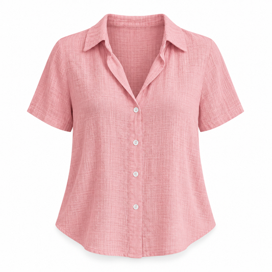 Pink Relaxed V-Neck Summer Blouse product view