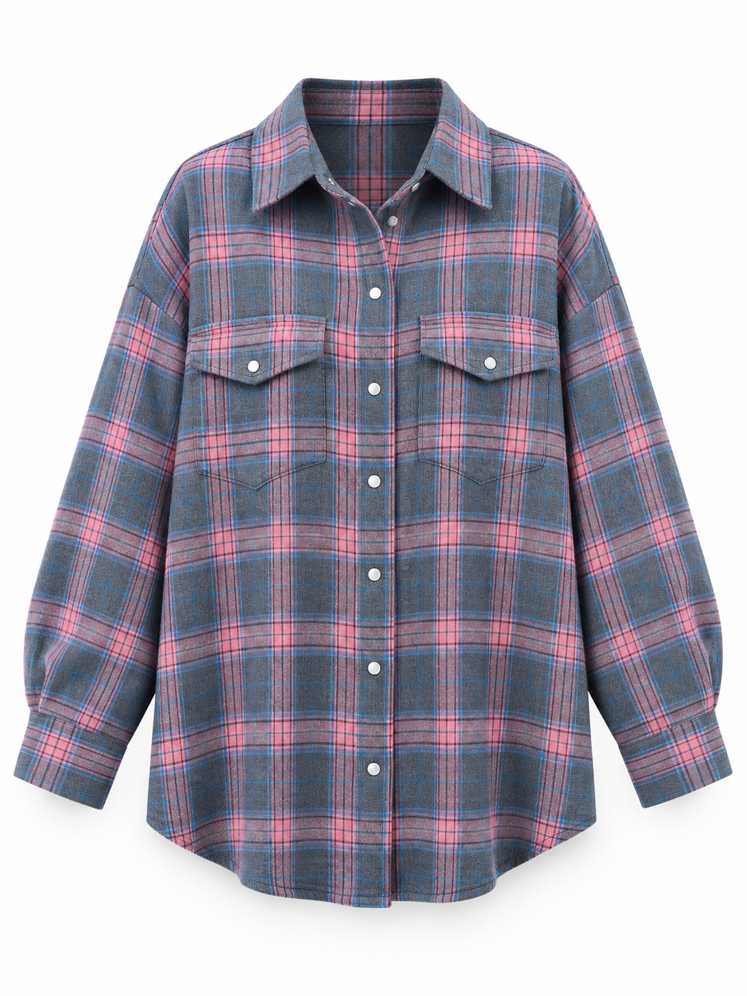 Pink slate plaid Oversized Plaid Shirt product view