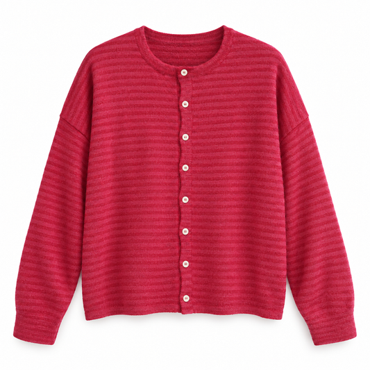 Raspberry Striped Button Knit Cardigan product view