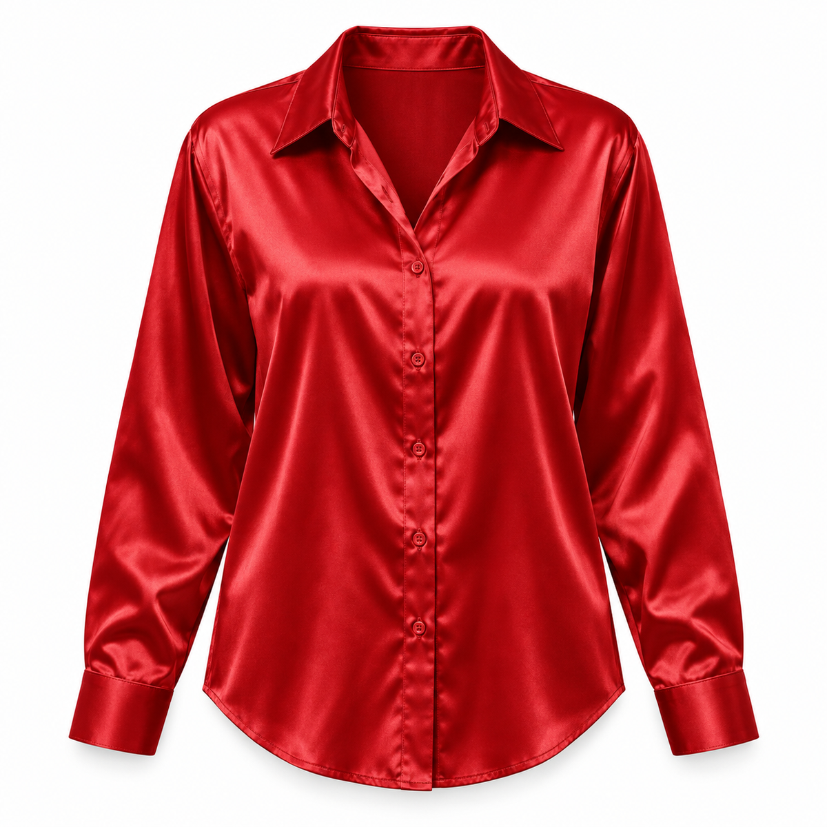 Red Satin-Look Long-Sleeve Shirt product view