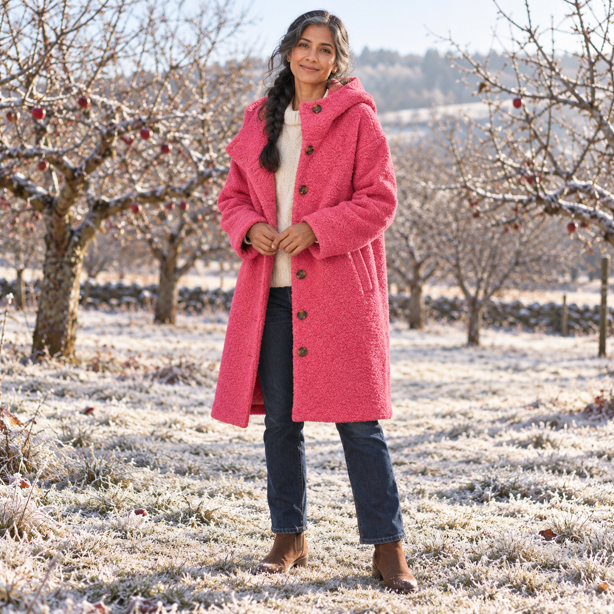 Manteau long à capuche et boutons
