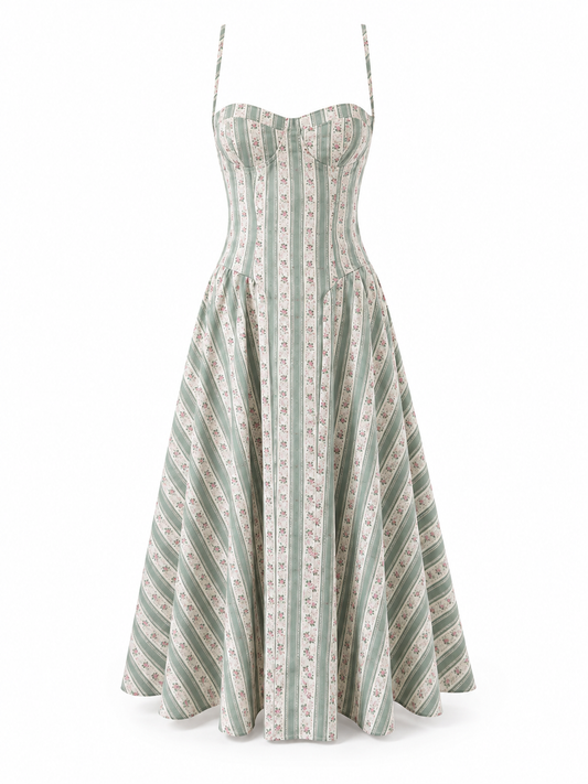 Sage pink floral Striped Floral Midi Dress product view