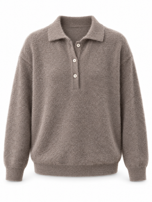 Taupe Merino Polo Knit Sweater product view