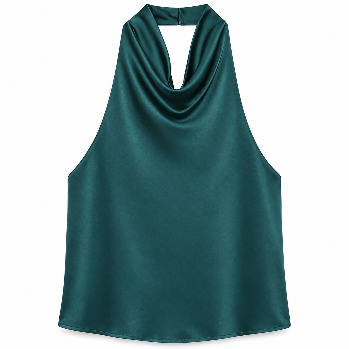 Teal Satin Halter Top product view