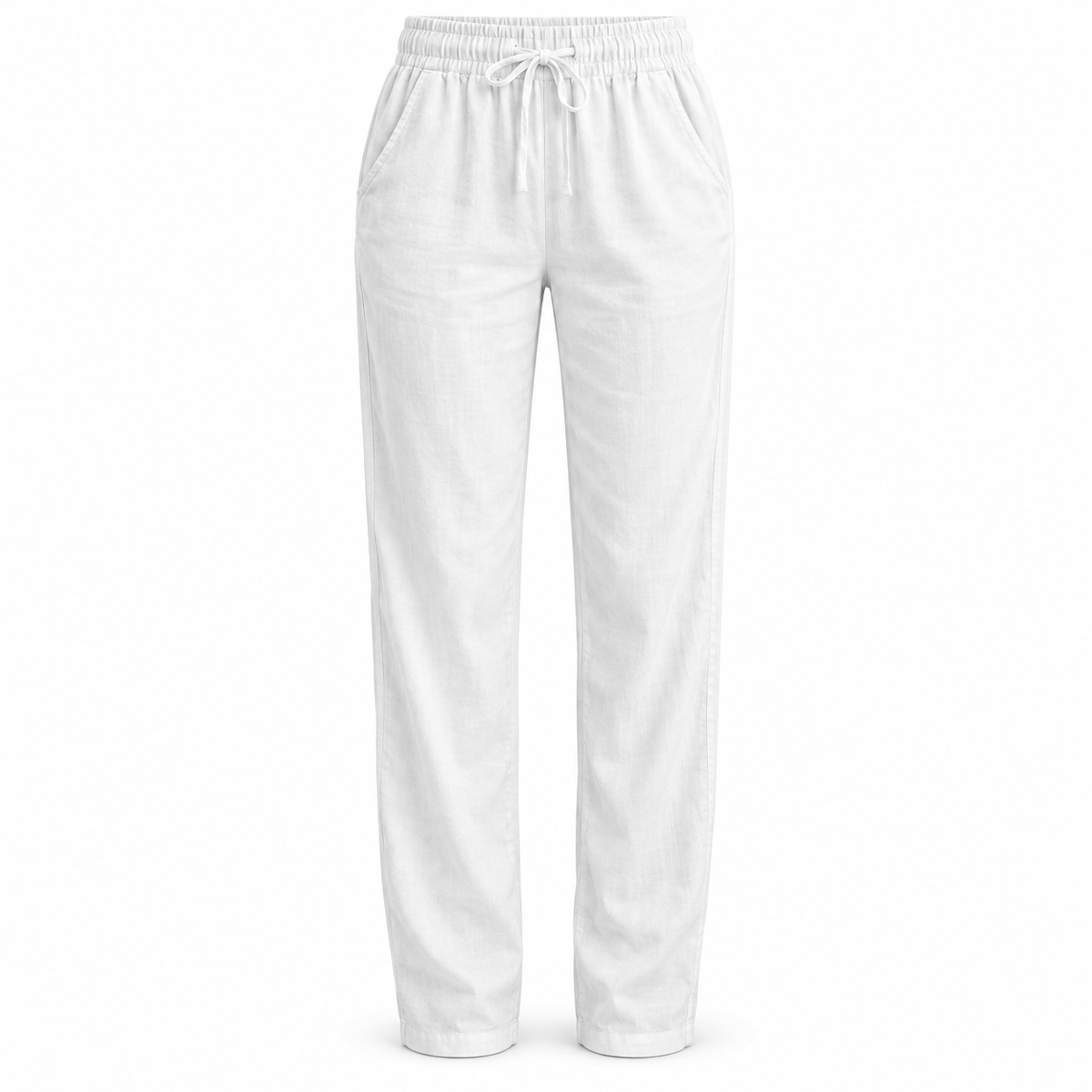White Linen-Blend Drawstring Trousers product view