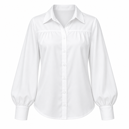 Lantern-Sleeve Button Blouse