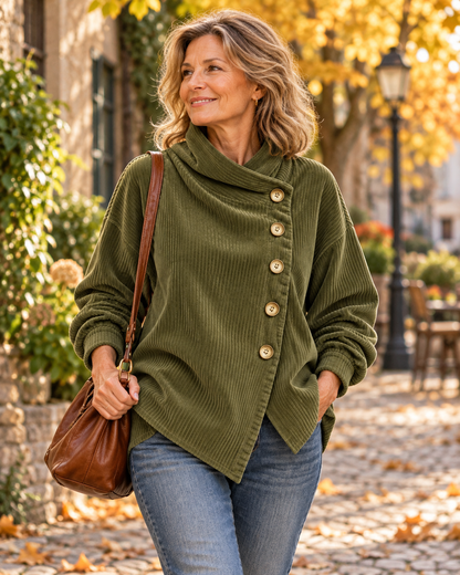 Asymmetrische Cordbluse mit Knöpfen
