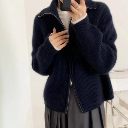 Zip Wool Knit Cardigan