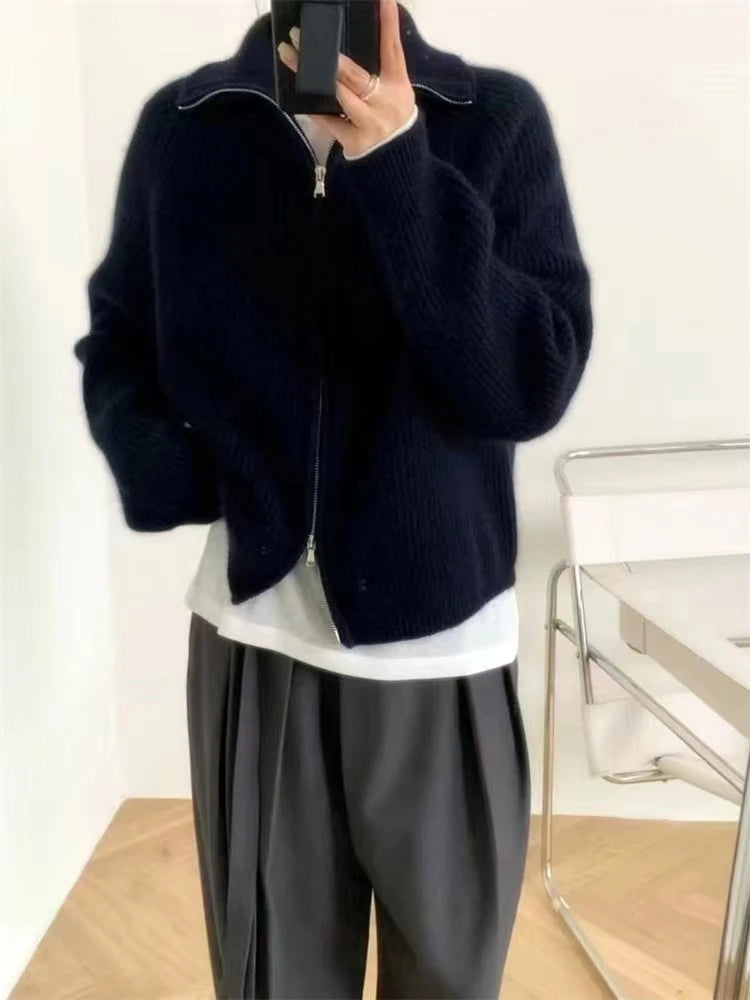 Zip Wool Knit Cardigan