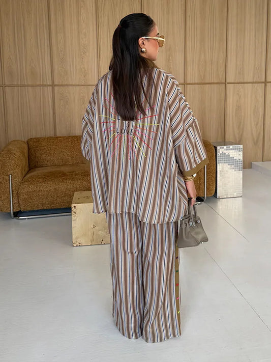 Striped Linen-Look Trouser Set