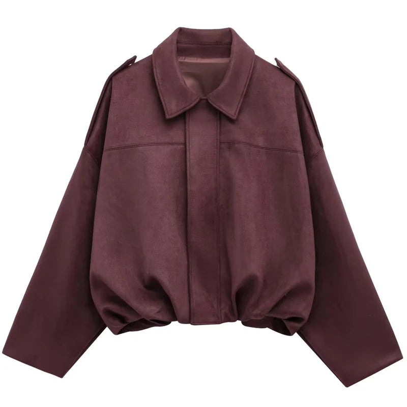 Cropped Suede-Effect Bomber Jacket