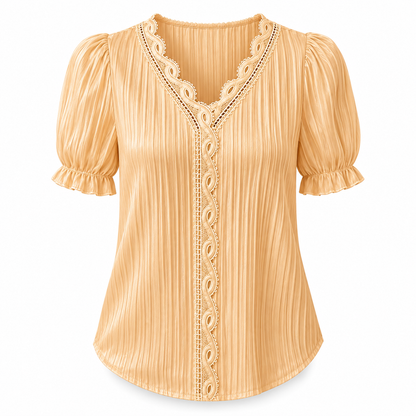 Lace-Trim V-Neck Blouse