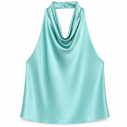 Aqua Satin Halter Top product view