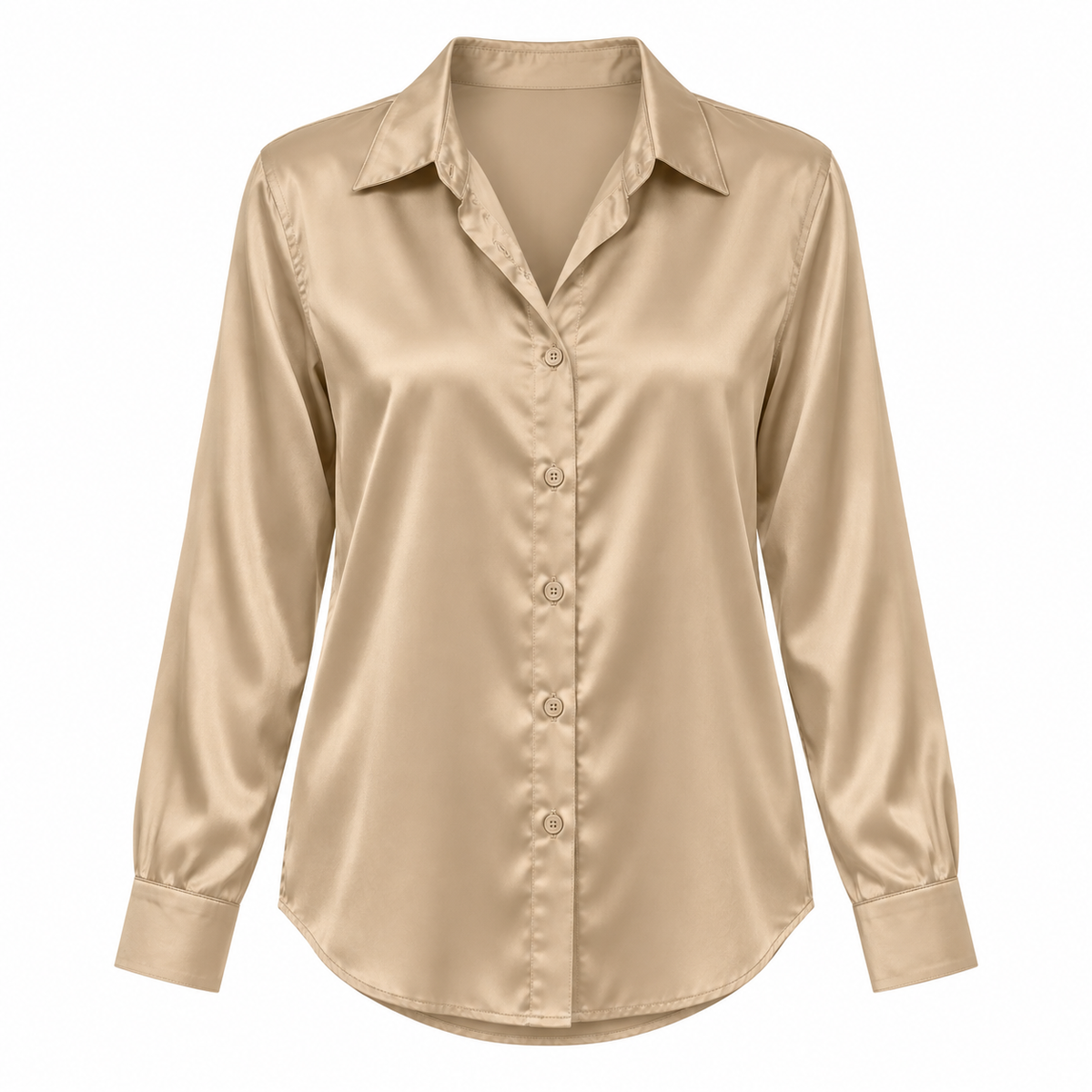 Beige Satin-Look Long-Sleeve Shirt product view