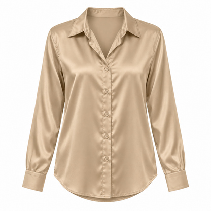 Beige Satin-Look Long-Sleeve Shirt product view