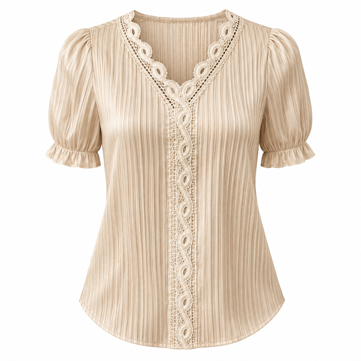 Lace-Trim V-Neck Blouse