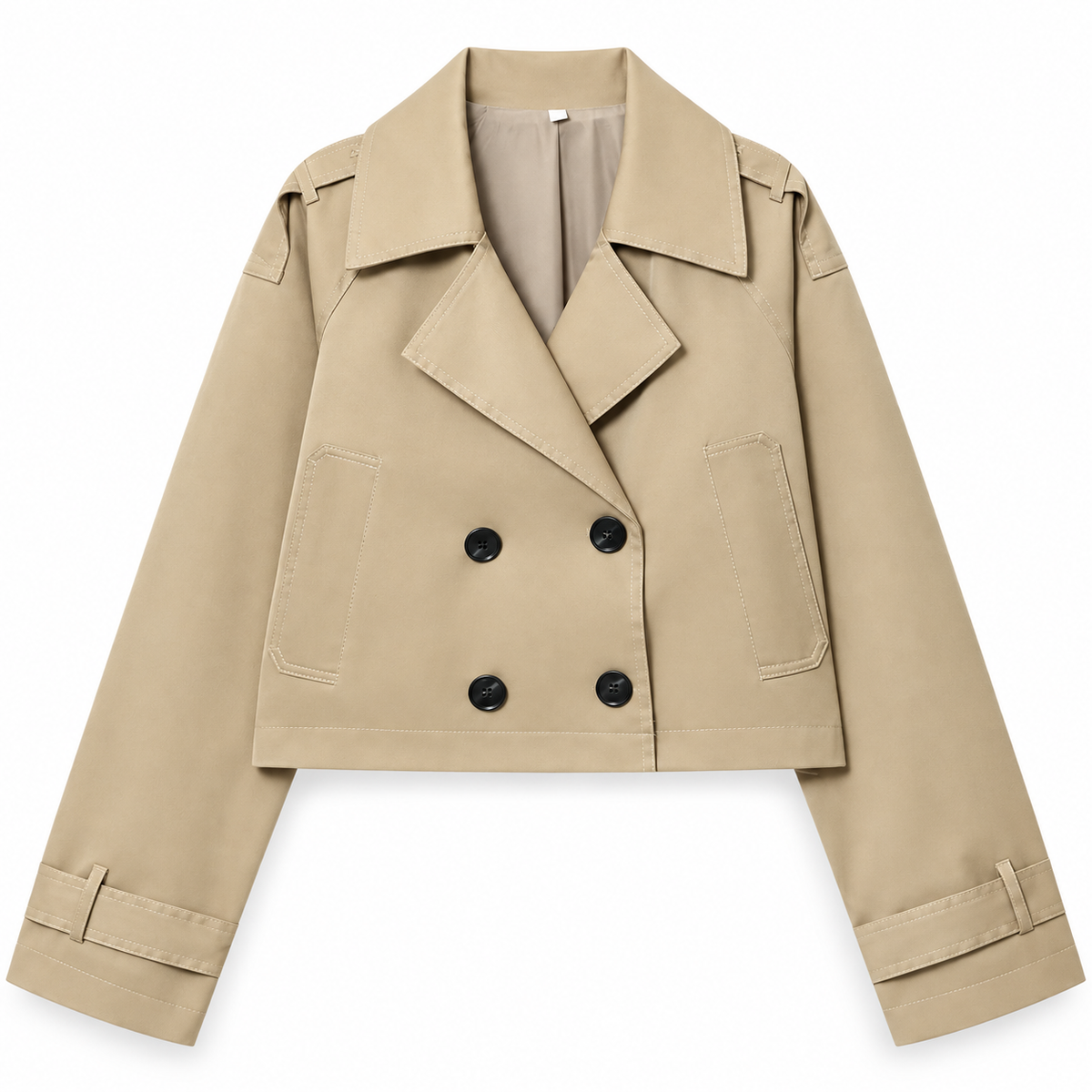 Beige Cropped Trench Jacket product view