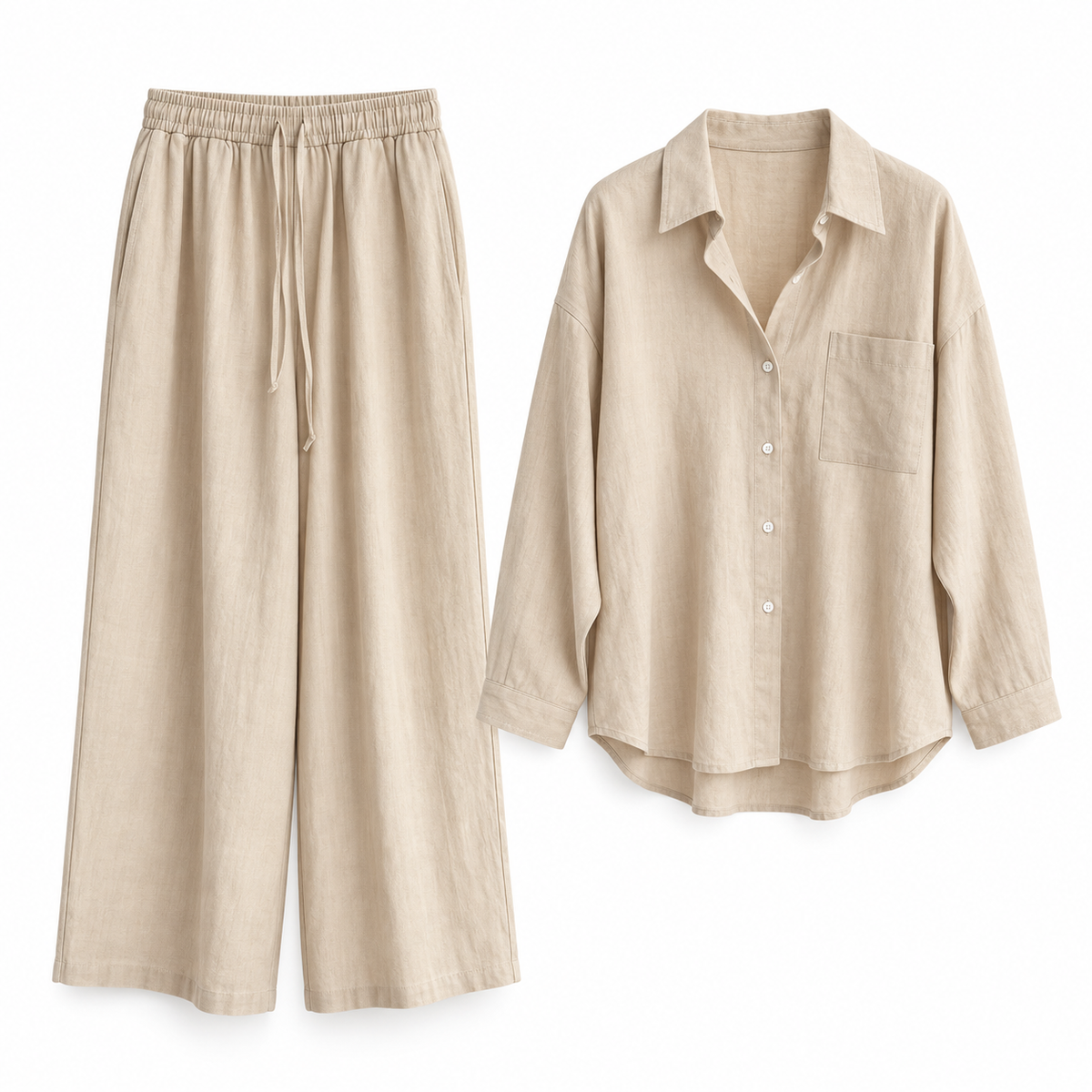 Beige Relaxed Linen Shirt & Trouser Set product view