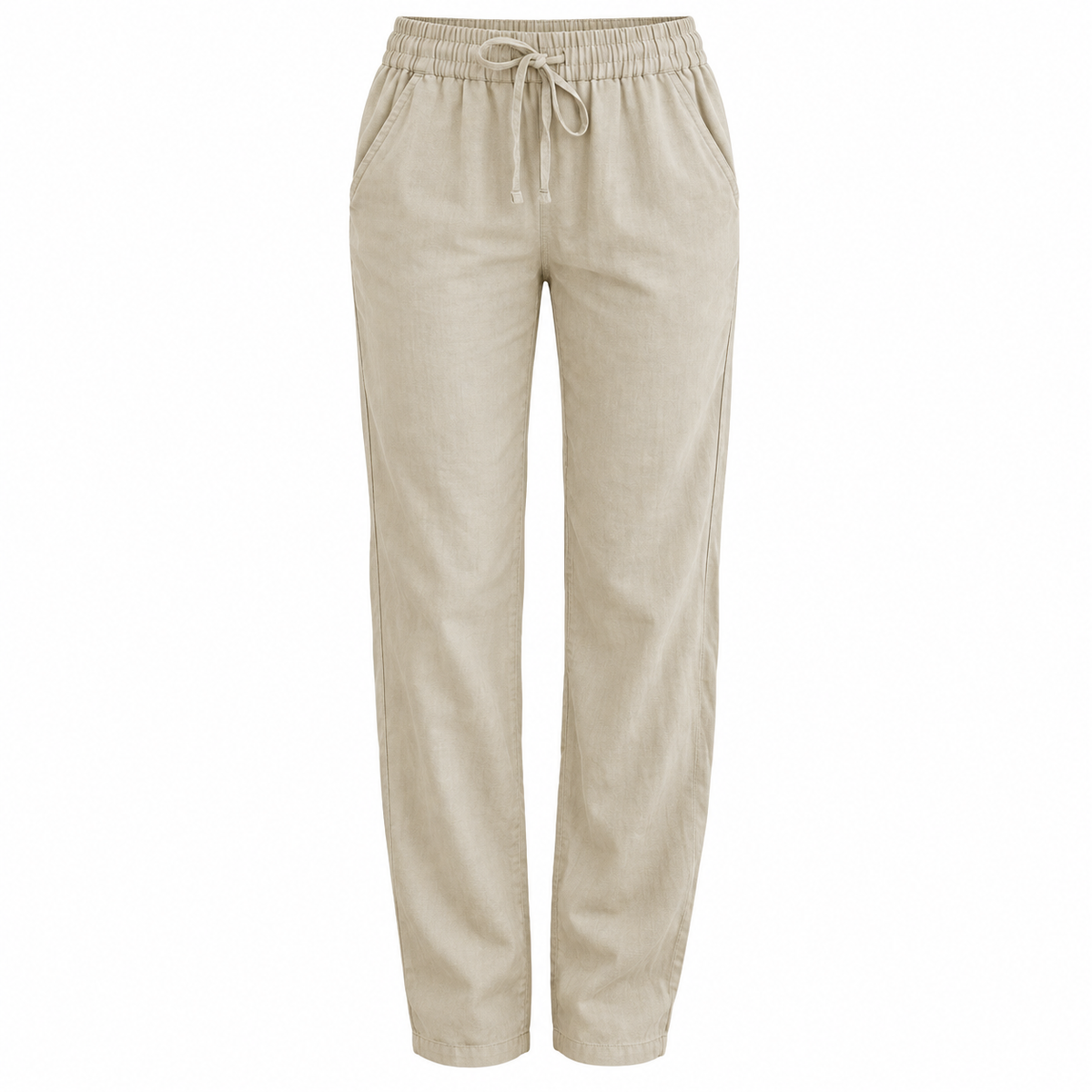 Beige Linen-Blend Drawstring Trousers product view