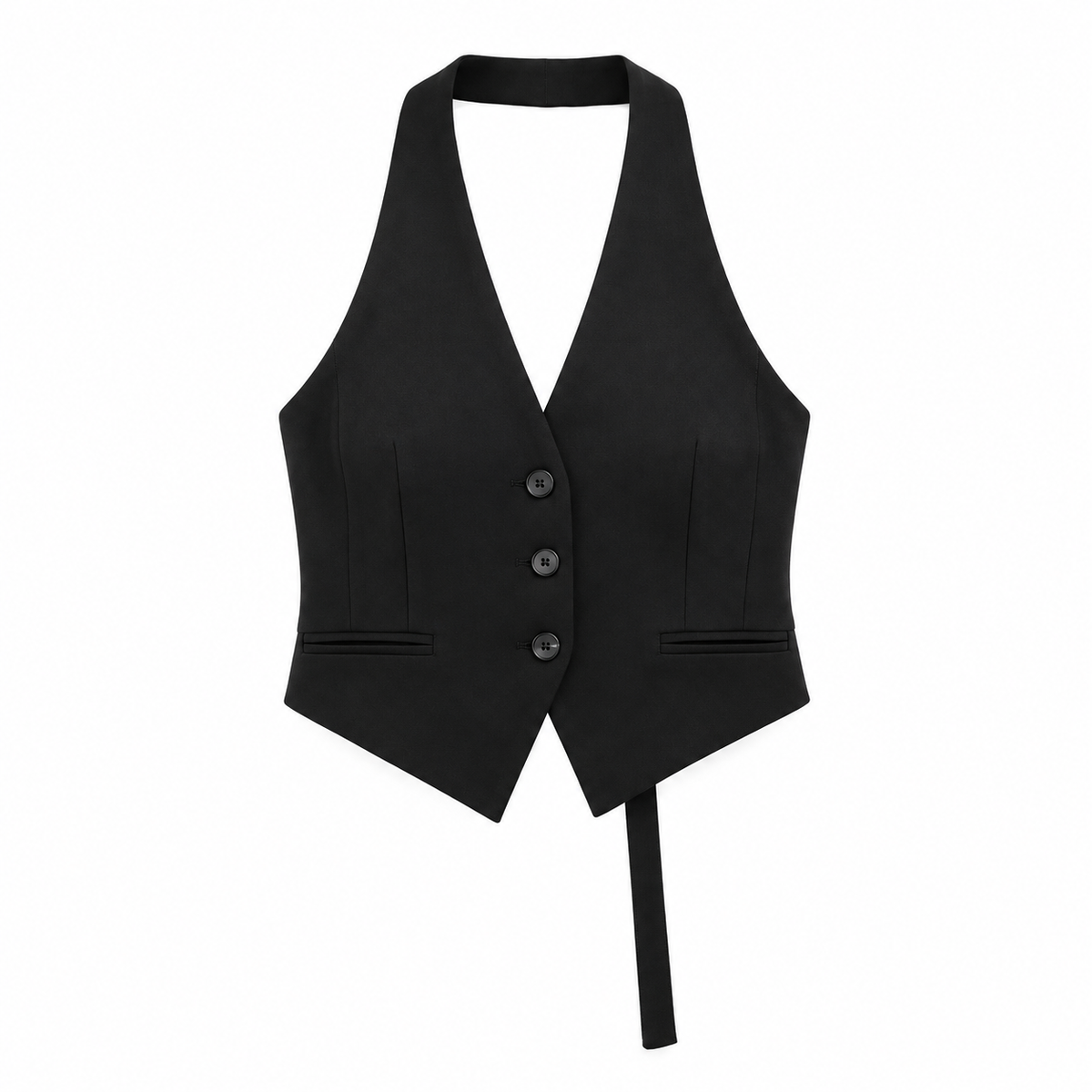 Black Sculpted Cropped Waistcoat product view