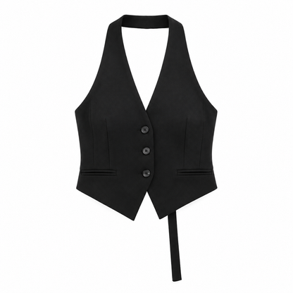 Black Sculpted Cropped Waistcoat product view