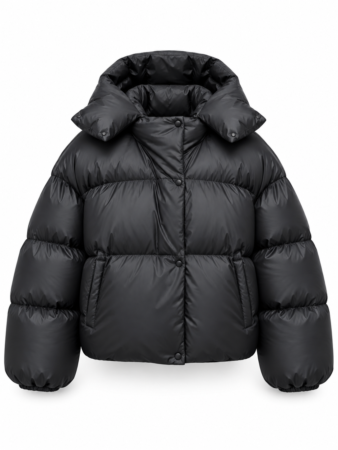 Black Hooded Puffer Jacket product view